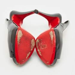 Pre Owned Christian Louboutin Black Patent Leather Lady Peep Slingback Pumps Size 35