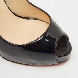 Pre Owned Christian Louboutin Black Patent Leather Lady Peep Slingback Pumps Size 35