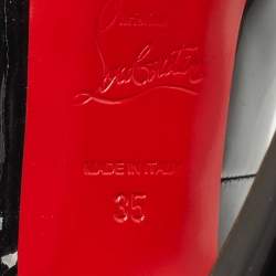 Pre Owned Christian Louboutin Black Patent Leather Lady Peep Slingback Pumps Size 35