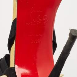 Pre Owned Christian Louboutin Black/Transparent Suede and PVC Barbarissima Spike Wrap Sandals Size 38.5
