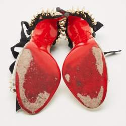 Pre Owned Christian Louboutin Black/Transparent Suede and PVC Barbarissima Spike Wrap Sandals Size 38.5