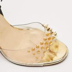 Pre Owned Christian Louboutin Black/Transparent Suede and PVC Barbarissima Spike Wrap Sandals Size 38.5