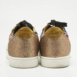 Pre Owned Christian Louboutin Multicolor Fabric and Suede Vieira Spikes Orlato Sneakers Size 38