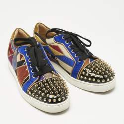 Pre Owned Christian Louboutin Multicolor Fabric and Suede Vieira Spikes Orlato Sneakers Size 38