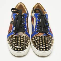 Pre Owned Christian Louboutin Multicolor Fabric and Suede Vieira Spikes Orlato Sneakers Size 38