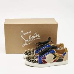 Pre Owned Christian Louboutin Multicolor Fabric and Suede Vieira Spikes Orlato Sneakers Size 38