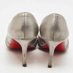 Pre Owned Christian Louboutin Silver Leather Knot Peep Toe Pumps Size 40