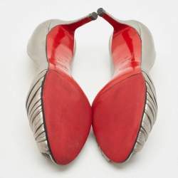 Pre Owned Christian Louboutin Silver Leather Knot Peep Toe Pumps Size 40