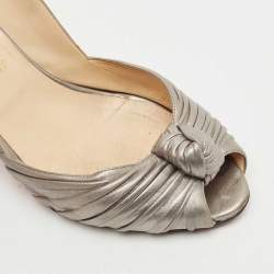 Pre Owned Christian Louboutin Silver Leather Knot Peep Toe Pumps Size 40