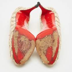 Pre Owned Christian Louboutin Cream/Brown Python Leather New Very Prive Peep Toe Pumps Size 39.5