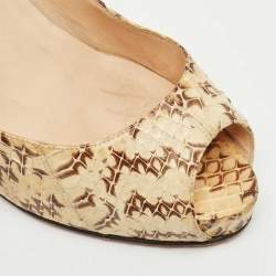 Pre Owned Christian Louboutin Cream/Brown Python Leather New Very Prive Peep Toe Pumps Size 39.5