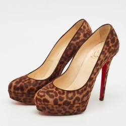 Pre Owned Christian Louboutin Brown Leopard Print Calf Hair Bianca Platform Pumps Size 39.5
