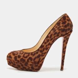 Pre Owned Christian Louboutin Brown Leopard Print Calf Hair Bianca Platform Pumps Size 39.5