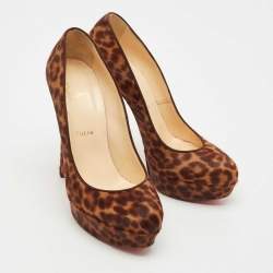 Pre Owned Christian Louboutin Brown Leopard Print Calf Hair Bianca Platform Pumps Size 39.5