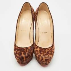 Pre Owned Christian Louboutin Brown Leopard Print Calf Hair Bianca Platform Pumps Size 39.5