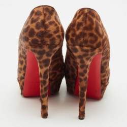 Pre Owned Christian Louboutin Brown Leopard Print Calf Hair Bianca Platform Pumps Size 39.5