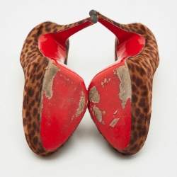 Pre Owned Christian Louboutin Brown Leopard Print Calf Hair Bianca Platform Pumps Size 39.5