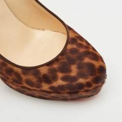 Pre Owned Christian Louboutin Brown Leopard Print Calf Hair Bianca Platform Pumps Size 39.5