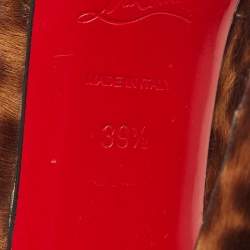 Pre Owned Christian Louboutin Brown Leopard Print Calf Hair Bianca Platform Pumps Size 39.5