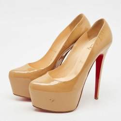 Pre Owned Christian Louboutin Beige Patent Leather Daffodile Pumps Size 40