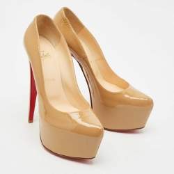 Pre Owned Christian Louboutin Beige Patent Leather Daffodile Pumps Size 40