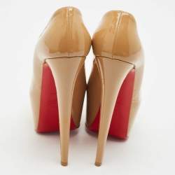 Pre Owned Christian Louboutin Beige Patent Leather Daffodile Pumps Size 40