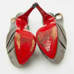 Pre Owned صندل كريستيان لوبوتان ميتاليك جلد بنقشة سحلية ميس بينين كعب معقود سحاب خلفي مقاس 37