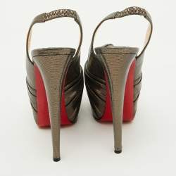 Pre Owned صندل كريستيان لوبوتان ميتاليك جلد بنقشة سحلية ميس بينين كعب معقود سحاب خلفي مقاس 37