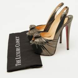 Pre Owned صندل كريستيان لوبوتان ميتاليك جلد بنقشة سحلية ميس بينين كعب معقود سحاب خلفي مقاس 37