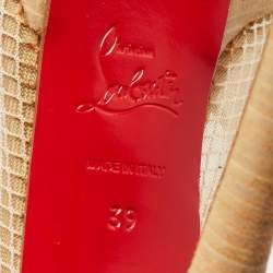 Pre Owned Christian Louboutin Beige Mesh and Leather Bow Slingback Pumps Size 39