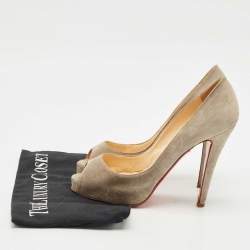 Pre Owned Christian Louboutin Grey Suede Prive Peep Toe Platform Pumps Size 36.5