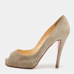 Pre Owned Christian Louboutin Grey Suede Prive Peep Toe Platform Pumps Size 36.5