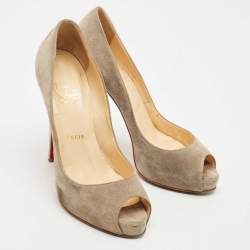 Pre Owned Christian Louboutin Grey Suede Prive Peep Toe Platform Pumps Size 36.5
