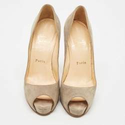 Pre Owned Christian Louboutin Grey Suede Prive Peep Toe Platform Pumps Size 36.5