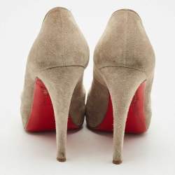 Pre Owned Christian Louboutin Grey Suede Prive Peep Toe Platform Pumps Size 36.5