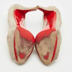 Pre Owned Christian Louboutin Grey Suede Prive Peep Toe Platform Pumps Size 36.5