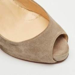 Pre Owned Christian Louboutin Grey Suede Prive Peep Toe Platform Pumps Size 36.5