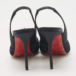 Pre Owned Christian Louboutin Navy Blue Satin Jenny Platform Pumps Size 39.5