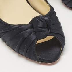 Pre Owned Christian Louboutin Navy Blue Satin Jenny Platform Pumps Size 39.5