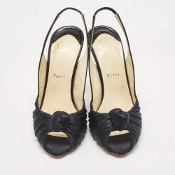 Pre Owned Christian Louboutin Navy Blue Satin Jenny Platform Pumps Size 39.5