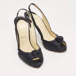 Pre Owned Christian Louboutin Navy Blue Satin Jenny Platform Pumps Size 39.5