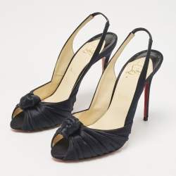 Pre Owned Christian Louboutin Navy Blue Satin Jenny Platform Pumps Size 39.5