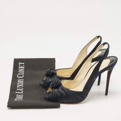 Pre Owned Christian Louboutin Navy Blue Satin Jenny Platform Pumps Size 39.5