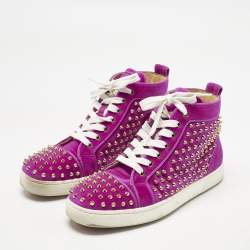 Pre Owned Christian Louboutin Pink Velvet Spike Louis High Top Sneakers Size 40.5