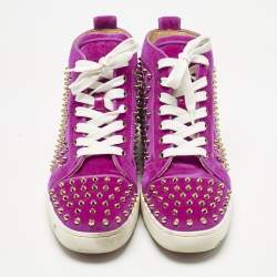 Pre Owned Christian Louboutin Pink Velvet Spike Louis High Top Sneakers Size 40.5