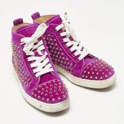 Pre Owned Christian Louboutin Pink Velvet Spike Louis High Top Sneakers Size 40.5