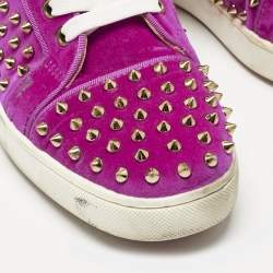 Pre Owned Christian Louboutin Pink Velvet Spike Louis High Top Sneakers Size 40.5