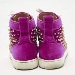 Pre Owned Christian Louboutin Pink Velvet Spike Louis High Top Sneakers Size 40.5