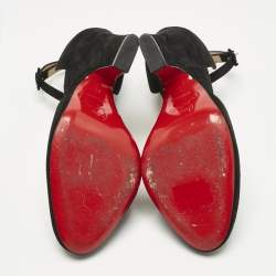 Pre Owned Christian Louboutin Black Suede Mary Jane Pumps Size 37