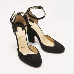 Pre Owned Christian Louboutin Black Suede Mary Jane Pumps Size 37